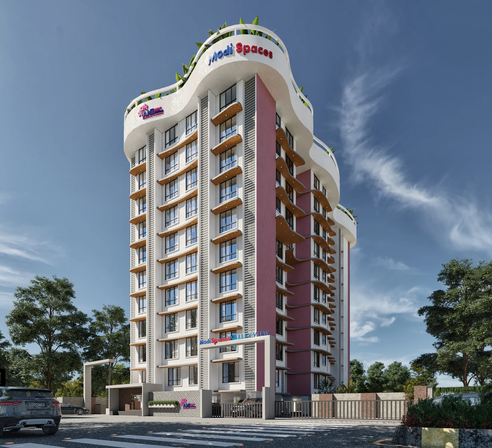 Proposed architectural elevation for AMI ModiSpaces Valley View.